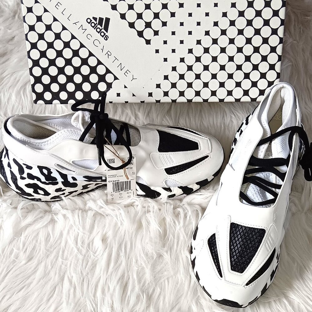 Adidas by Stella McCartney White and Black Leopard-Print Athletic Sneakers